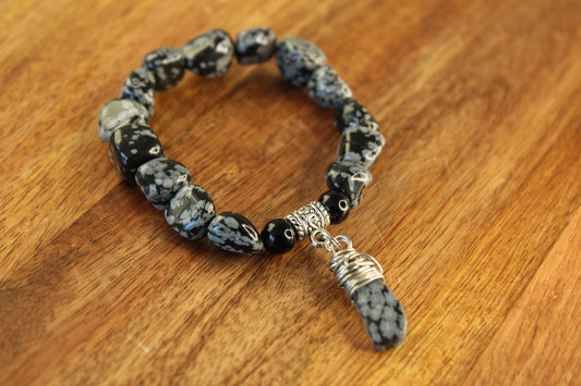 Chunky Snowflake Obsidian Bracelet